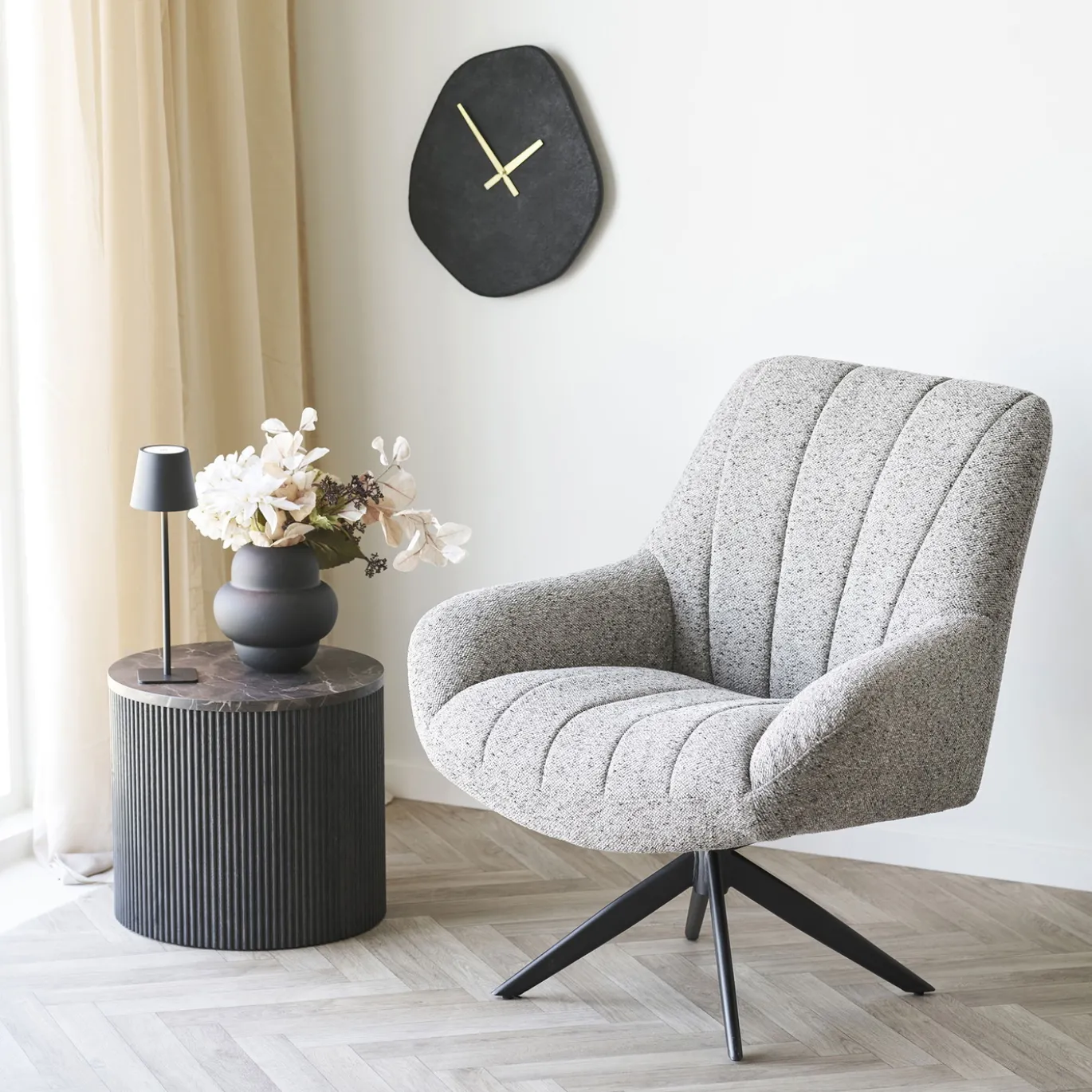 House Nordic Bijzettafel Rota Marmerlook Donkerbruin ø45cm