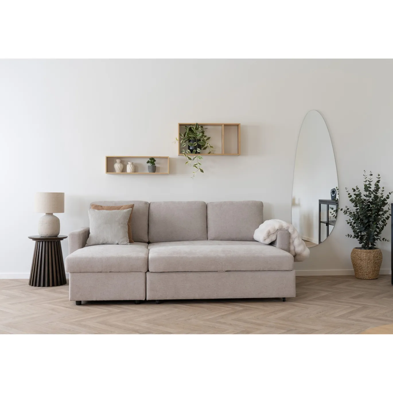 House Nordic Chaise Longue Slaapbank Belfast met Opslag Zand