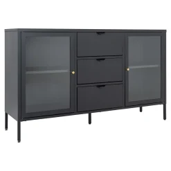 House Nordic Dressoir Dalby Zwart Staal met Glas