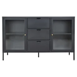 House Nordic Dressoir Dalby Zwart Staal met Glas