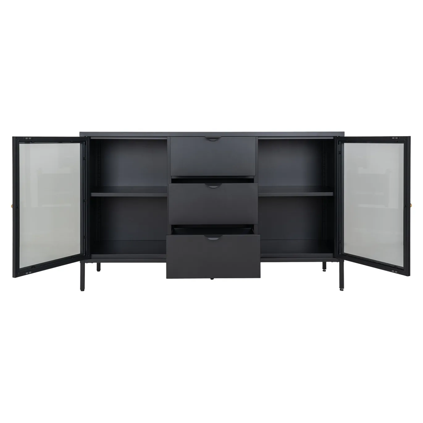 House Nordic Dressoir Dalby Zwart Staal met Glas