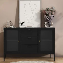 House Nordic Dressoir Dalby Zwart Staal met Glas
