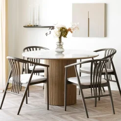 House Nordic Eetkamerset Athens Rond en Agustin met 4 stoelen
