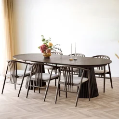 House Nordic Eetkamerset Osaka en Agustin met 6 stoelen Donkerbruin