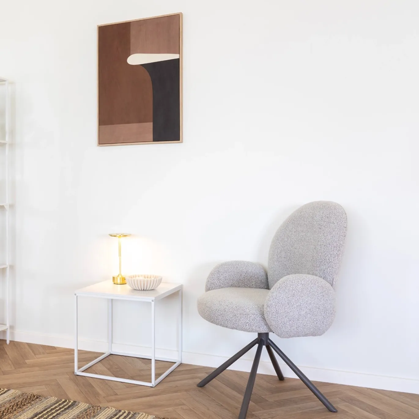 House Nordic Eetkamerstoel Lana Swivel Bouclé Zand