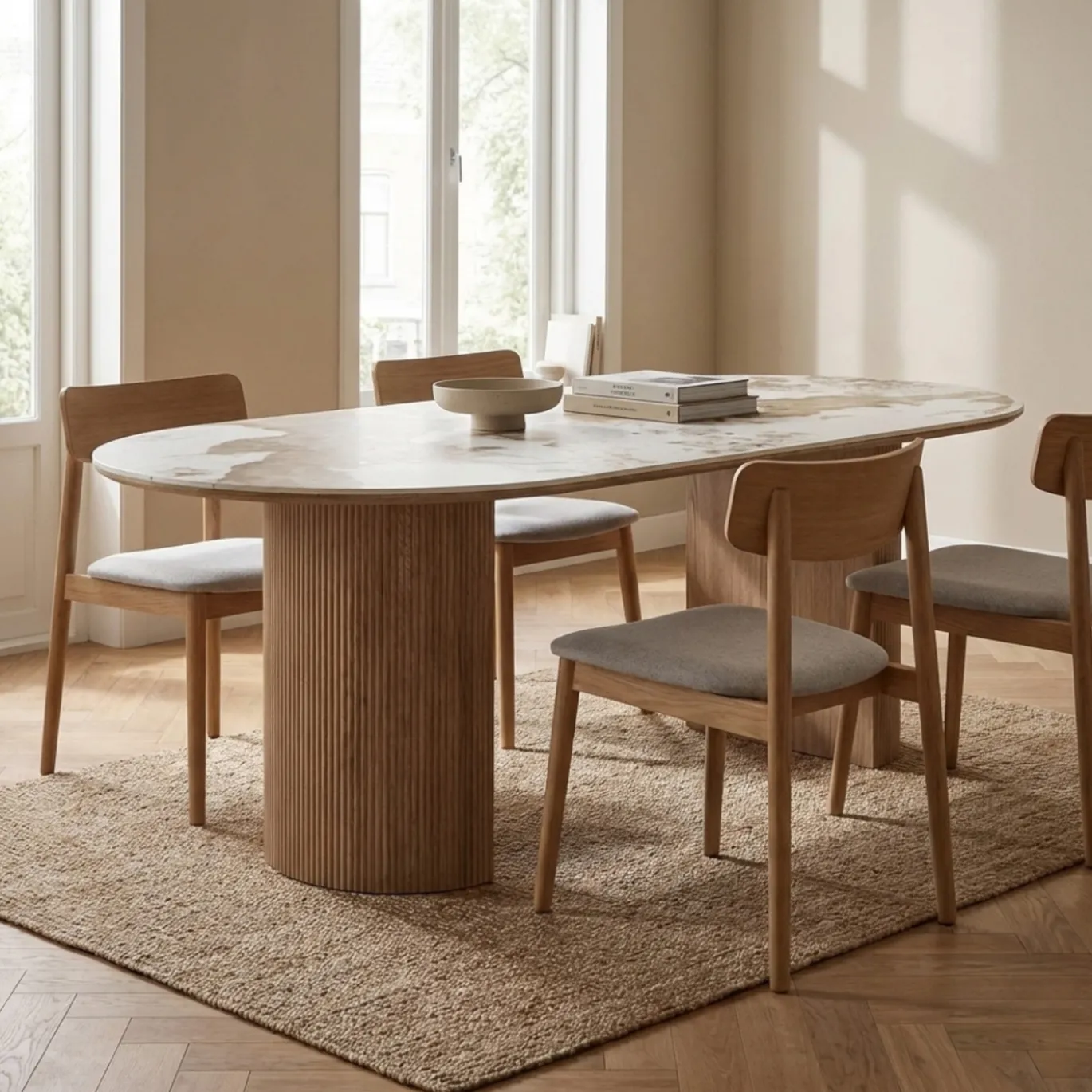 House Nordic Eettafel Athens Keramisch Wit/Bruin 210cm