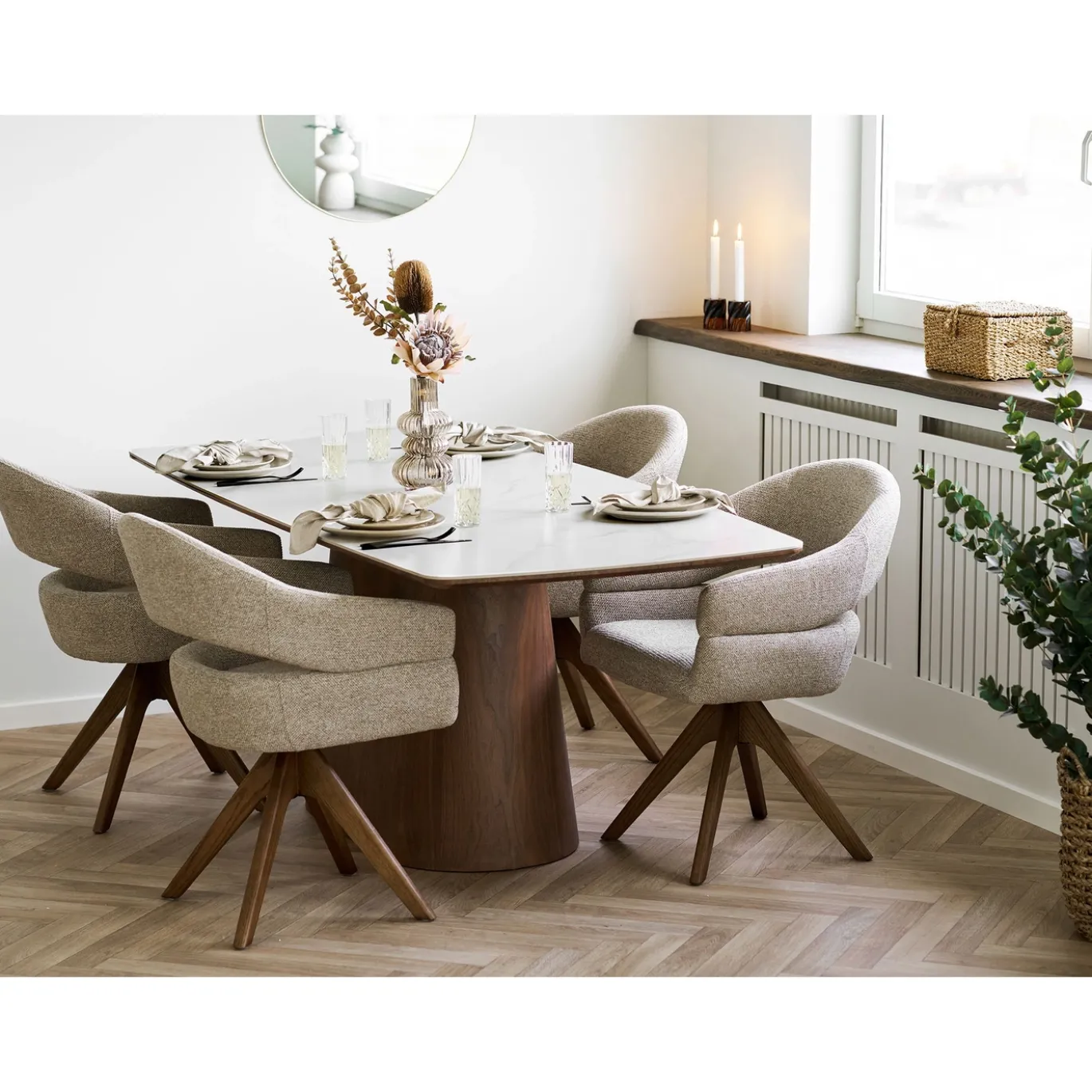 House Nordic Eettafel Noli Travertin/Essenfineer Wit/Donkerbruin 200cm