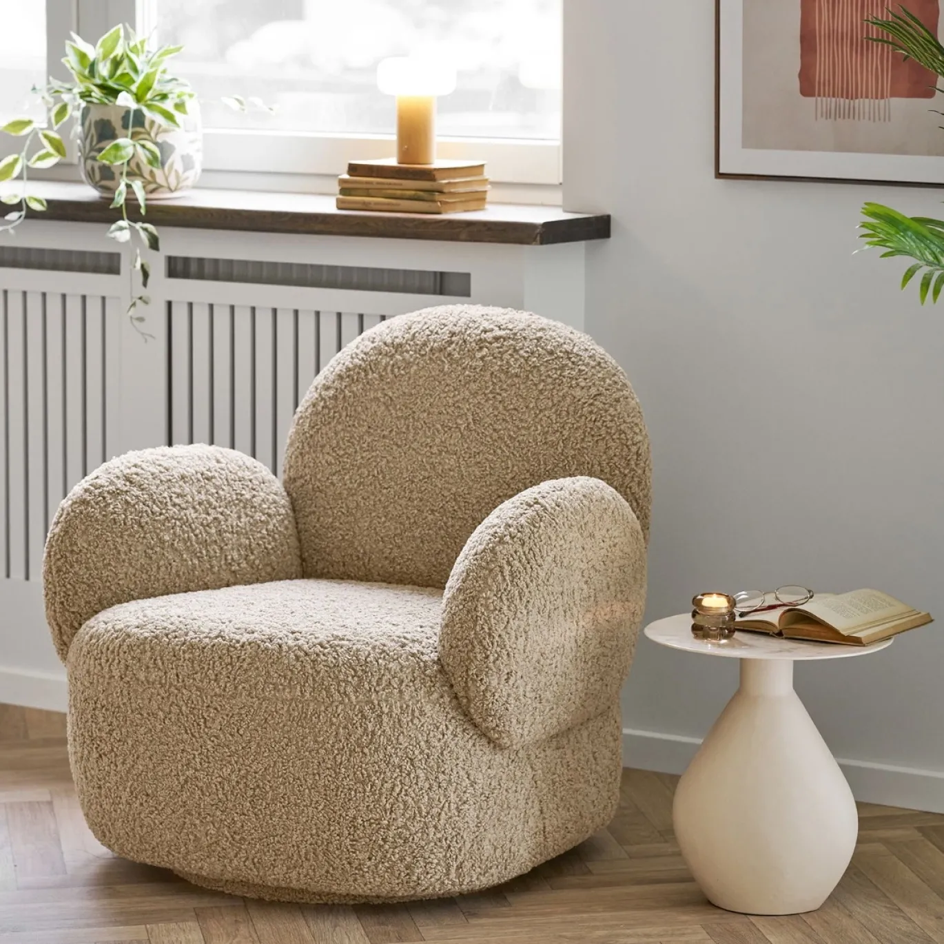 House Nordic Fauteuil Messina Draaibaar Bouclé Lichtbruin