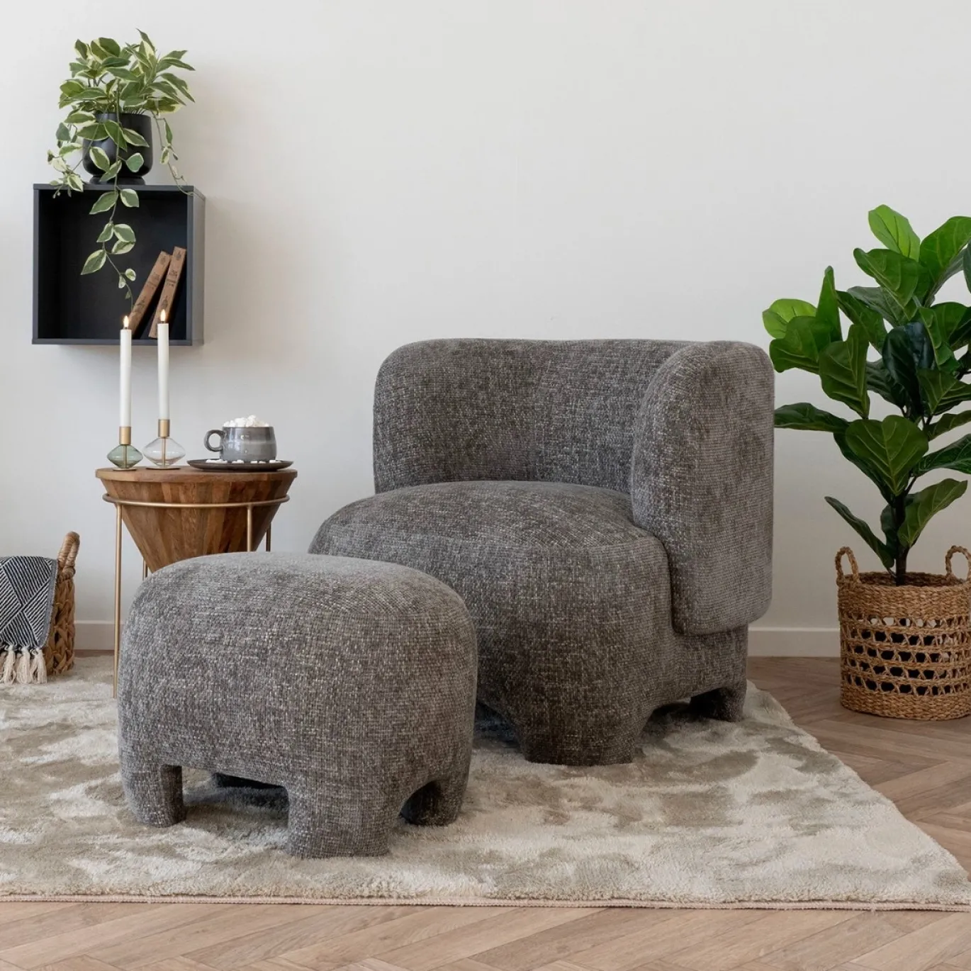 House Nordic Fauteuil Nazare met Poef Grijs