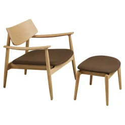 House Nordic Fauteuil Olvera met Voetenbankje Naturel/Bruin