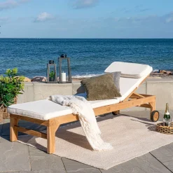 House Nordic Ligstoel Andorra Outdoor met Kussen Naturel/Wit