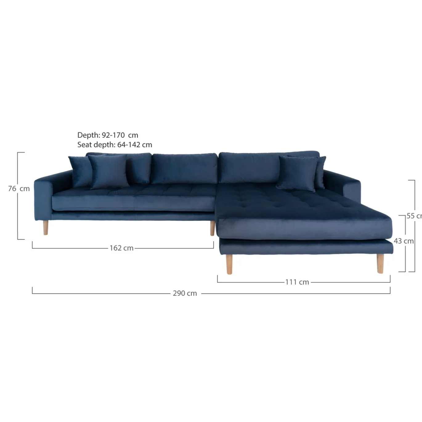 House Nordic Lounge Bank Lido Rechts Donkerblauw Velvet