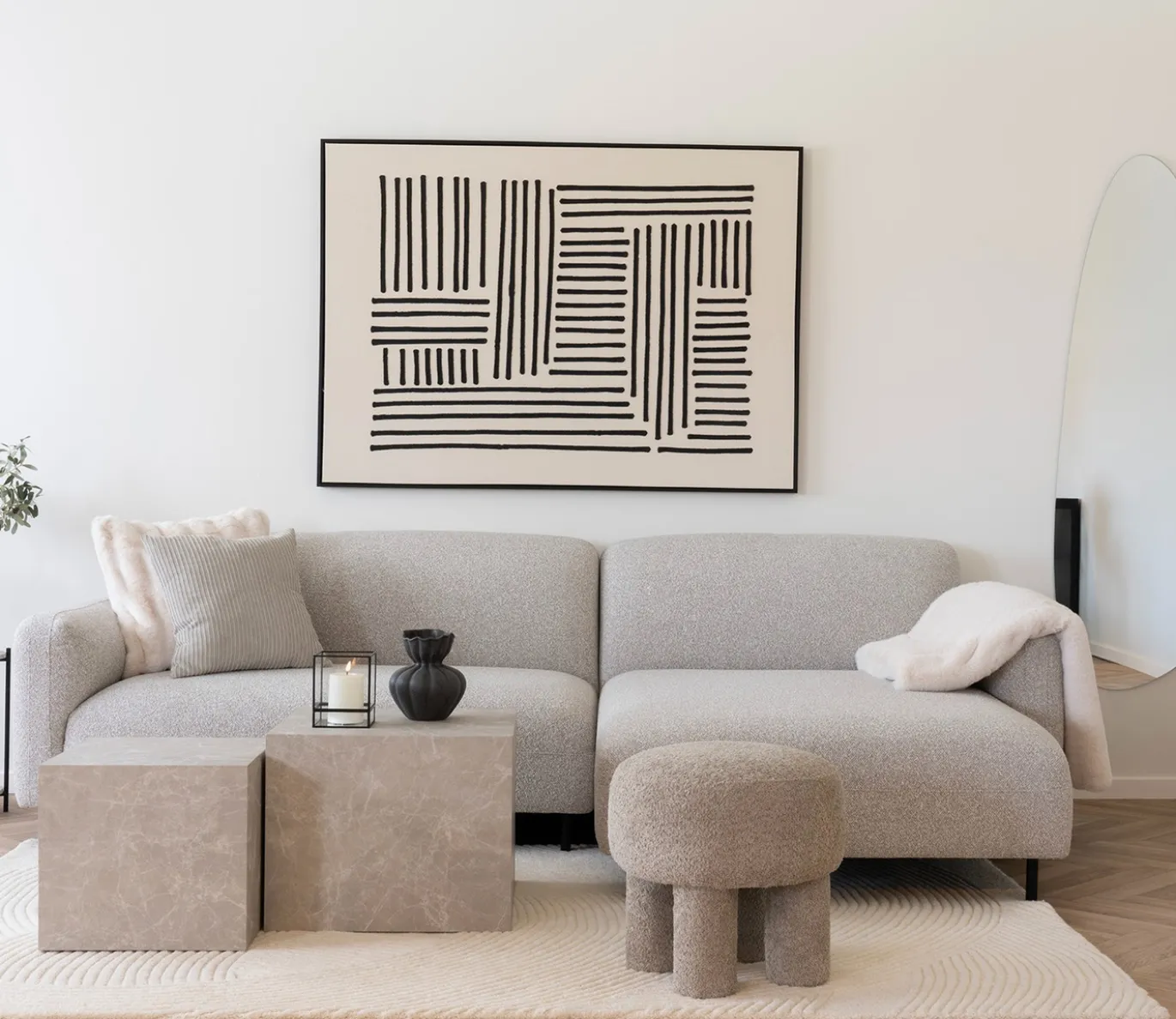 House Nordic Loungebank Salvador Rechts Bouclé Lichtgrijs