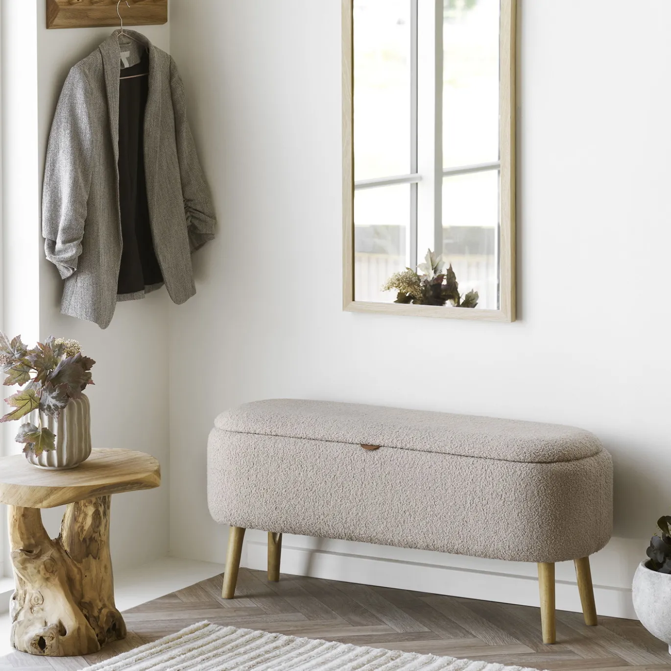 House Nordic Opbergbank Harlow Bouclé Beige