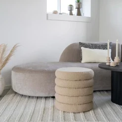 House Nordic Poef Brooklyn Bouclé met Opslag Beige Ø44x44cm