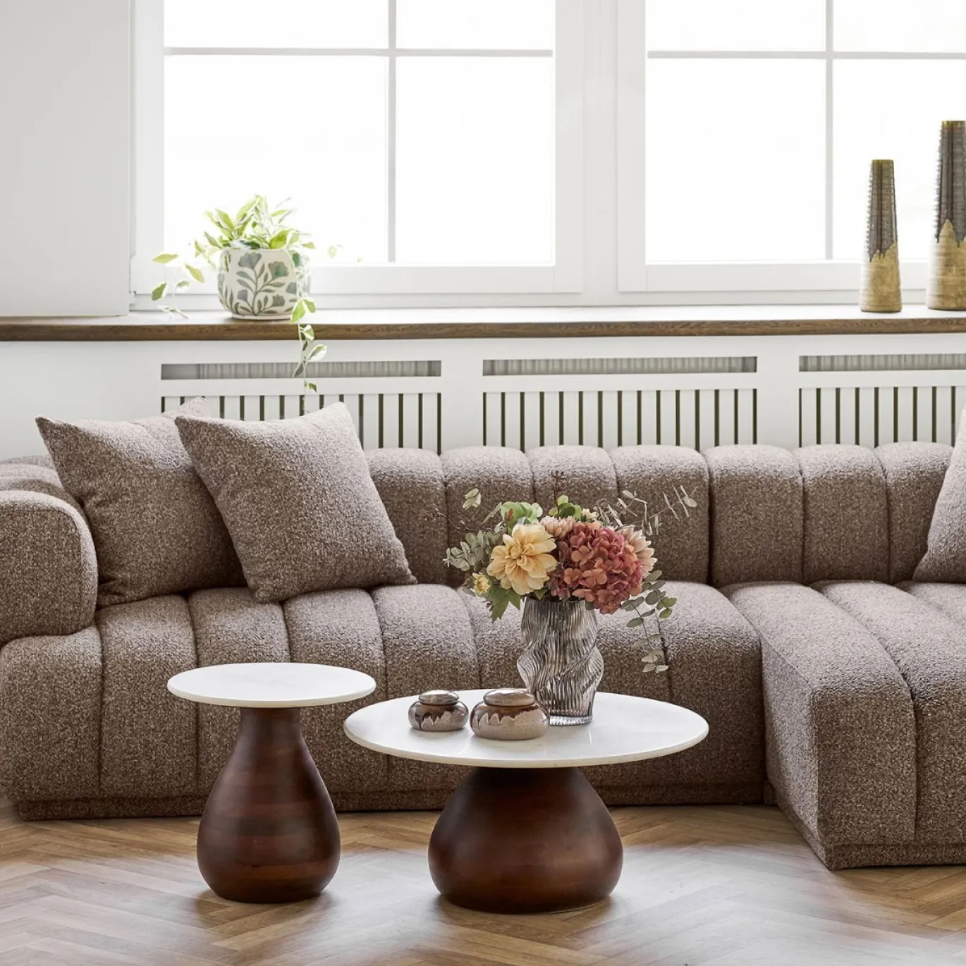 House Nordic Salontafel Heide Mango Donkerbruin/Wit ø70cm