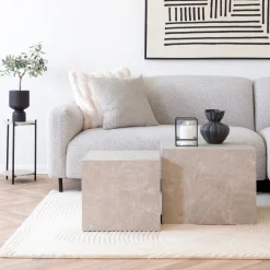House Nordic Salontafel Prague Marmerlook Beige Set Van 2