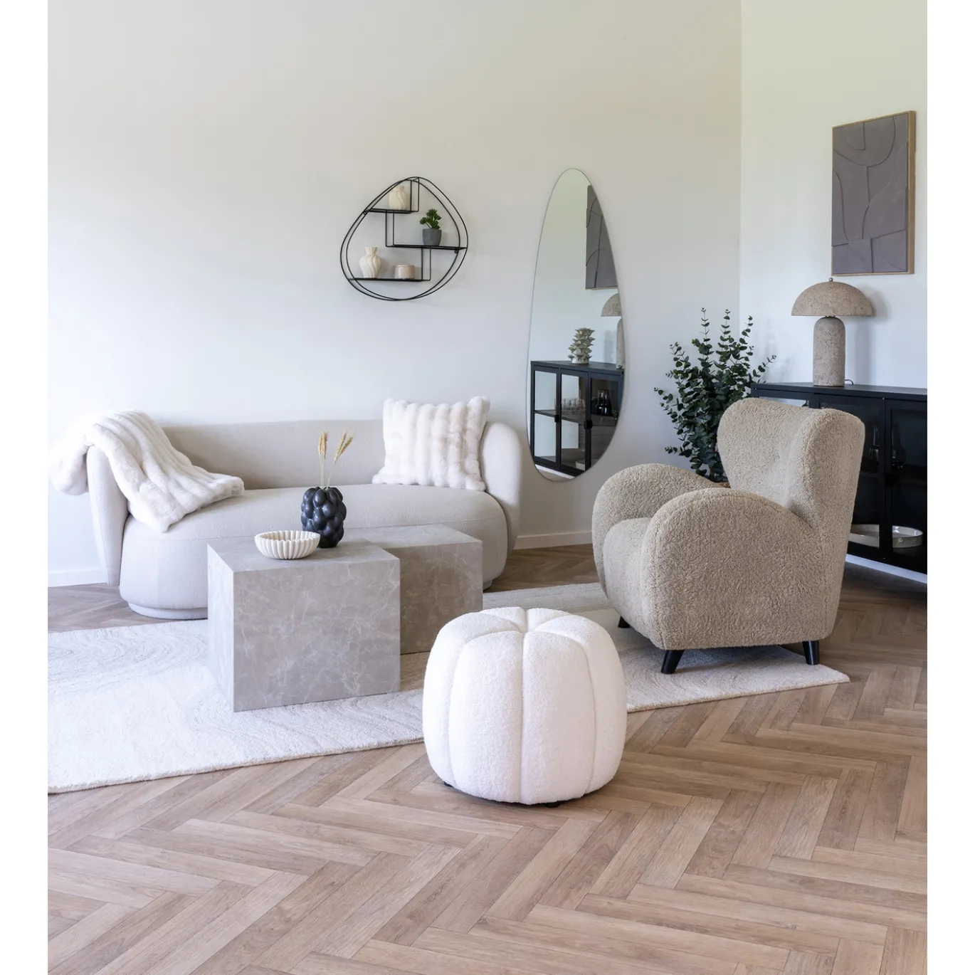 House Nordic Salontafel Prague Marmerlook Beige Set Van 2