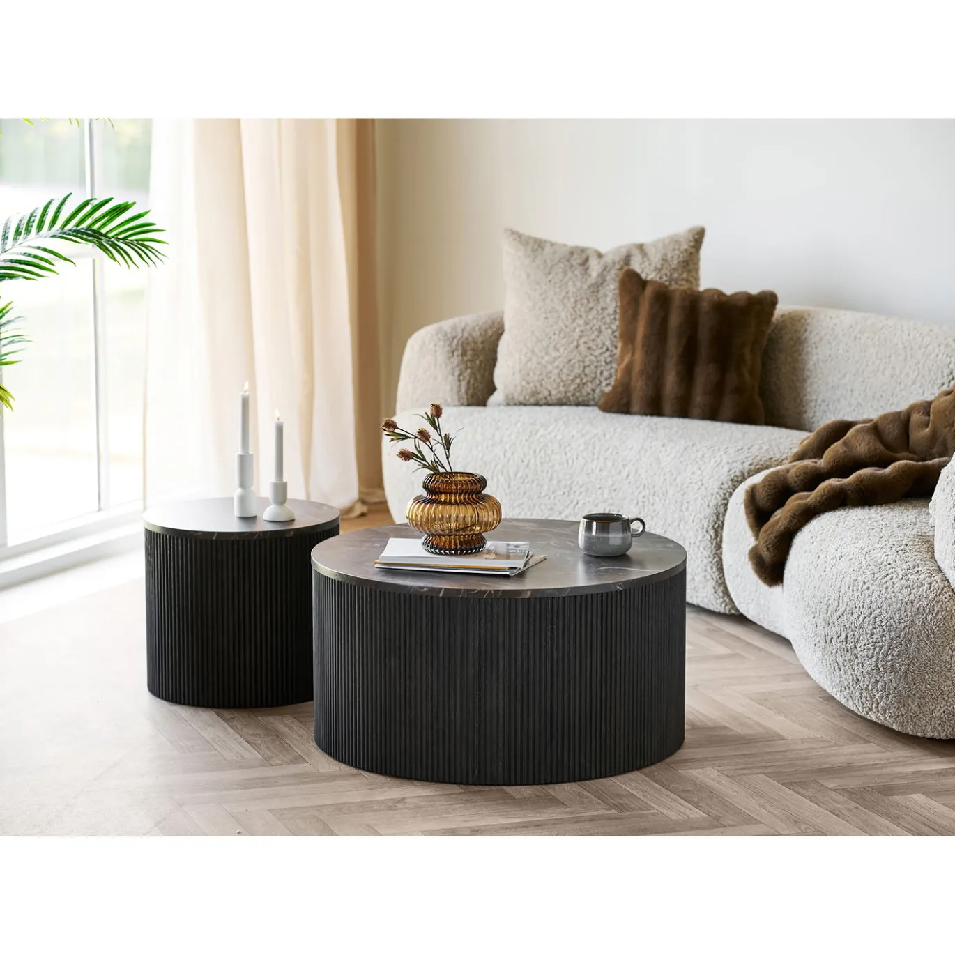 House Nordic Salontafel Rota Marmerlook Donkerbruin ø80cm