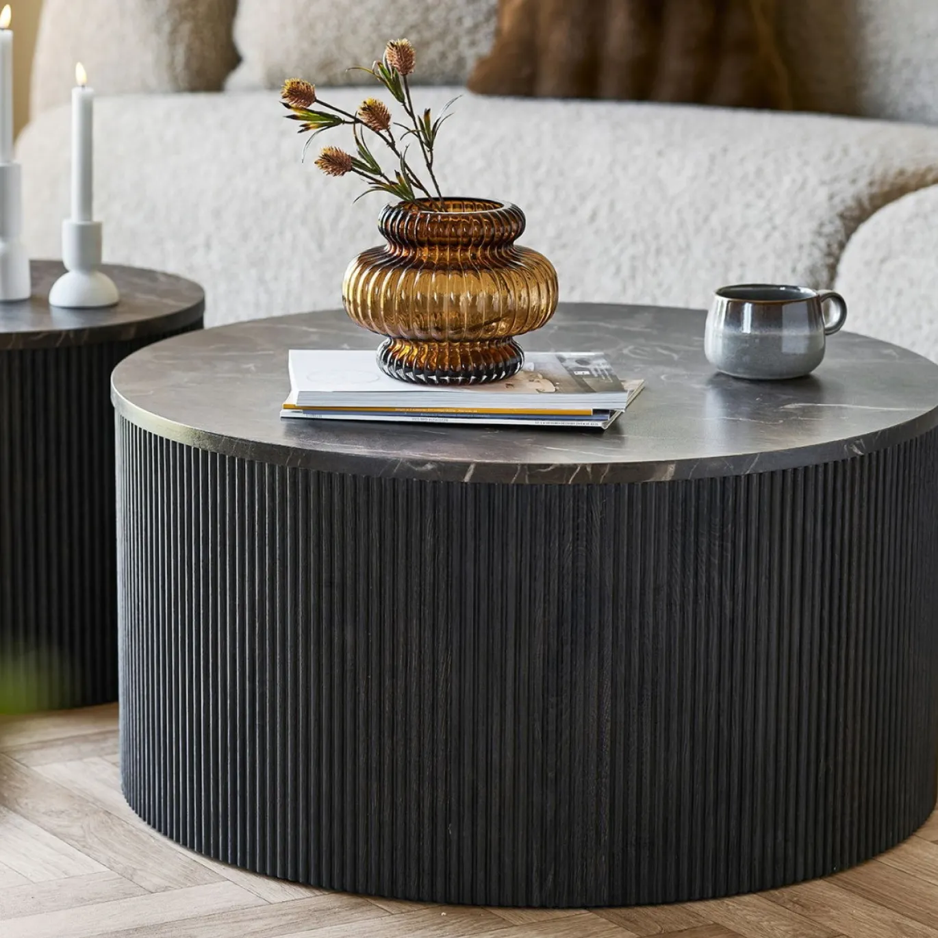 House Nordic Salontafel Rota Marmerlook Donkerbruin ø80cm