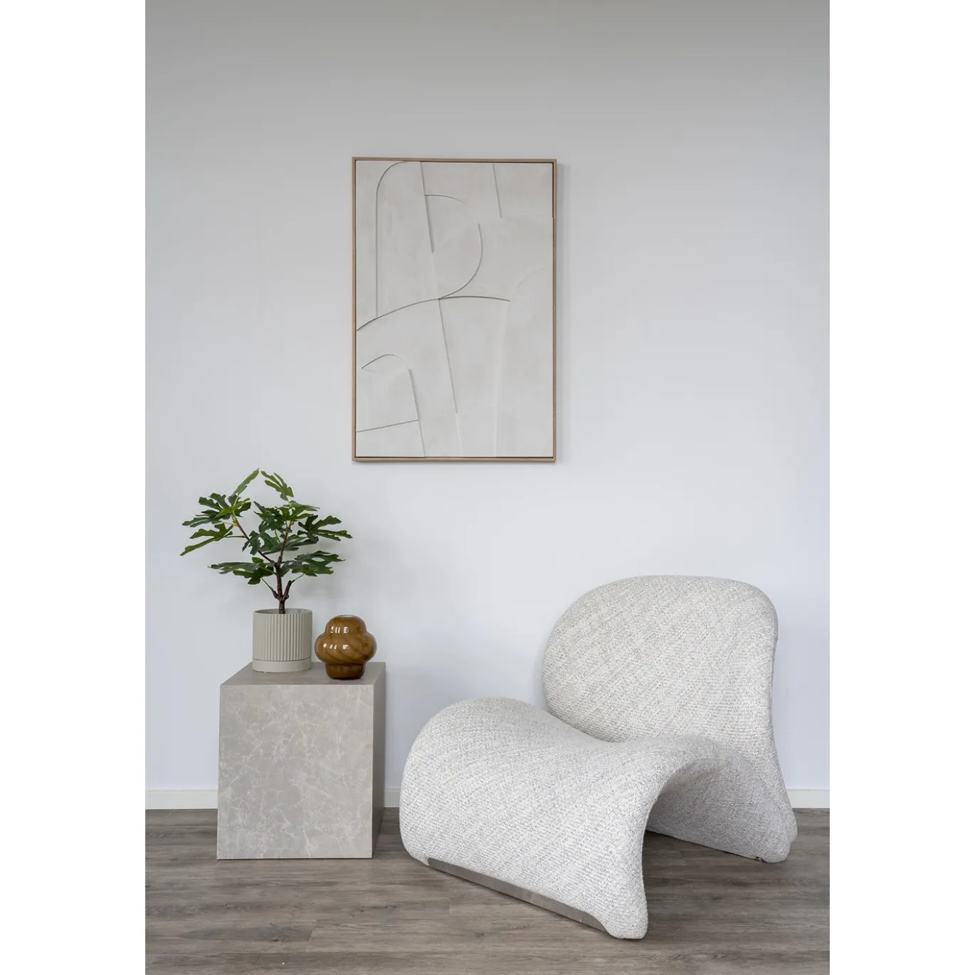 House Nordic Schilderij Madeline Relief Canvas Wit A 60x90cm