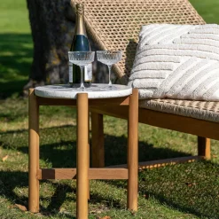 House Nordic Sidetable Terracina Acacia Naturel/Wit Ø37cm