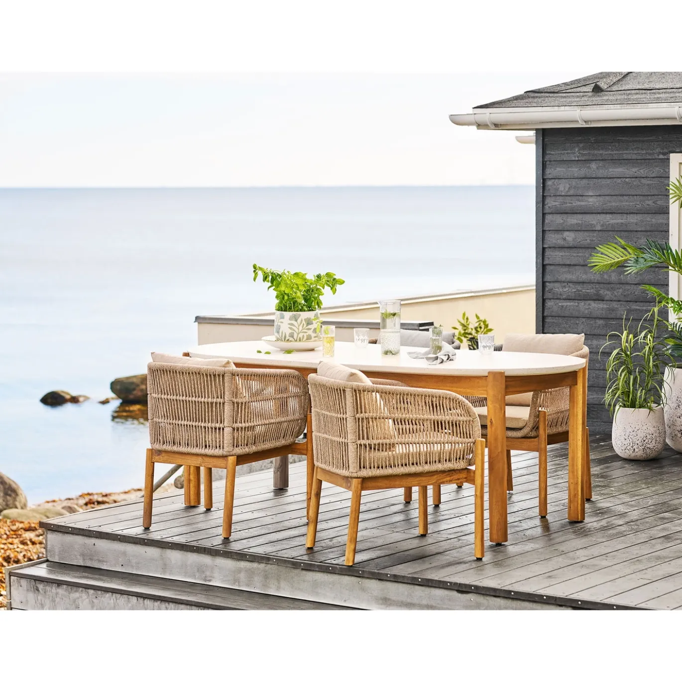 House Nordic Tuintafel Terracina Acacia Wit/Naturel 210cm