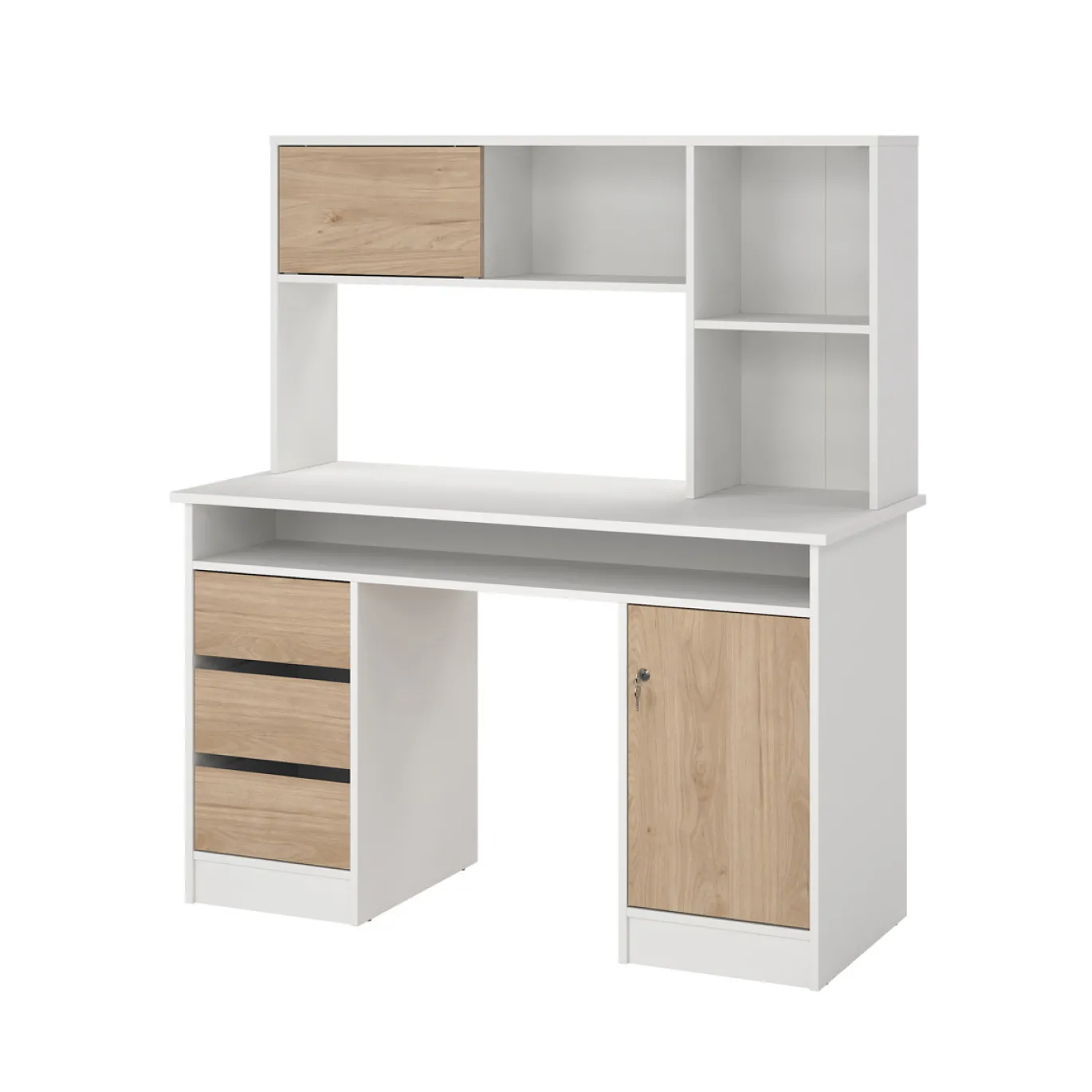 Kantoorbureau Function Plus Wit Jackson Hickory Met Bovenkast - Giga Living