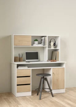 Kantoorbureau Function Plus Wit Jackson Hickory Met Bovenkast - Giga Living