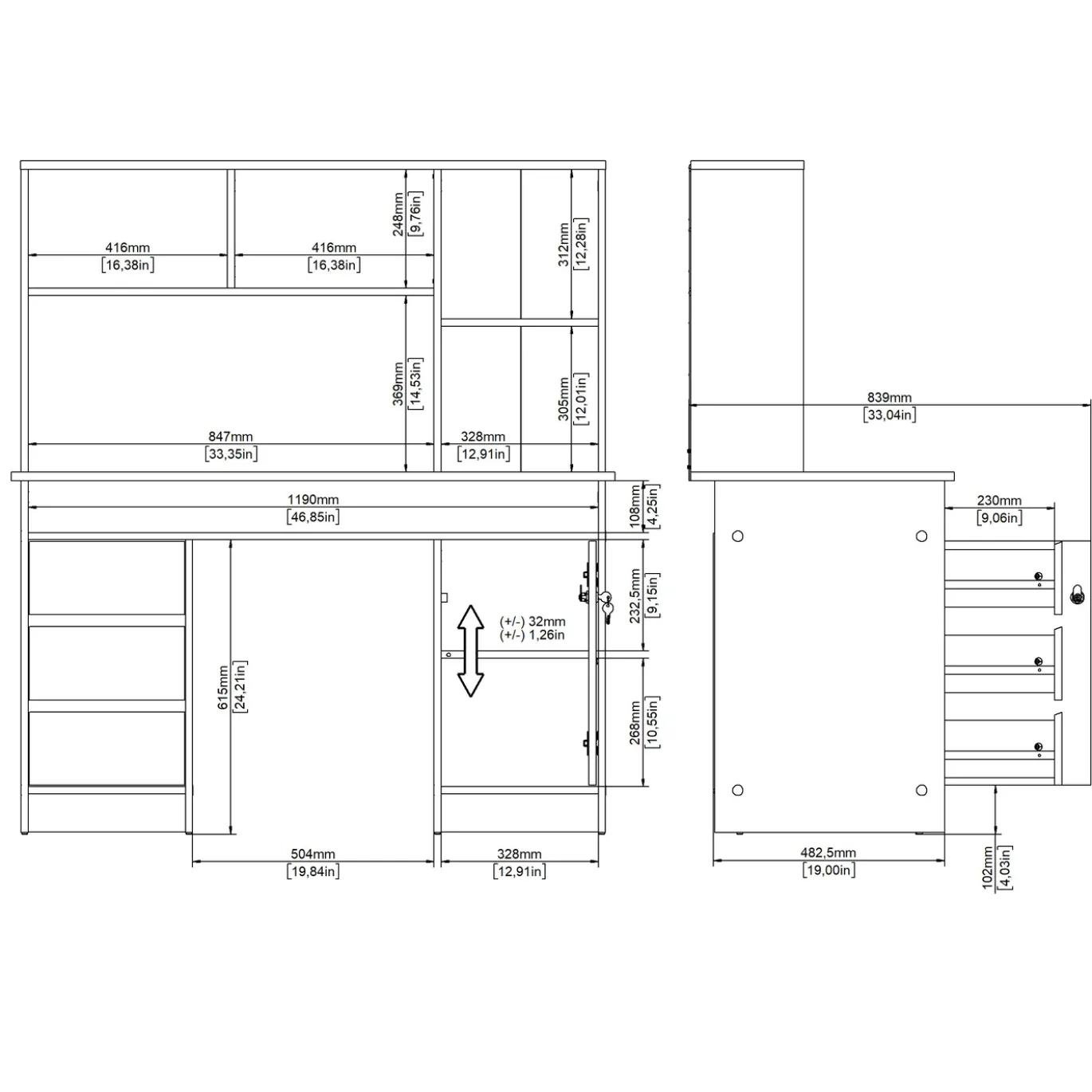 Kantoorbureau Function Plus Wit Jackson Hickory Met Bovenkast - Giga Living