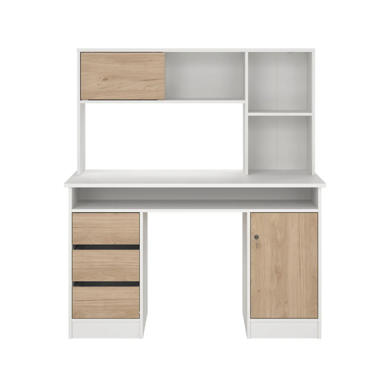 Kantoorbureau Function Plus Wit Jackson Hickory Met Bovenkast - Giga Living