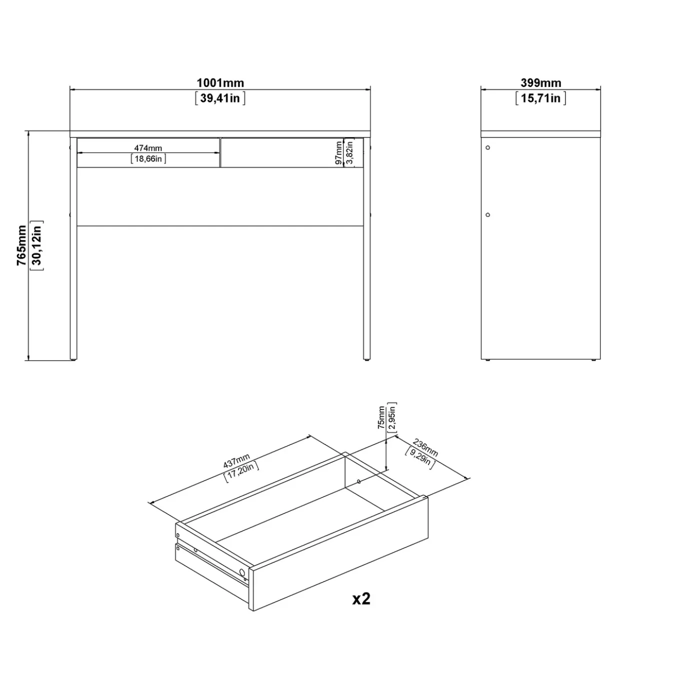 Kantoorbureau Function Plus Jackson Hickory 2-lades - Giga Living