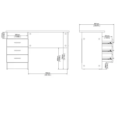 Kantoorbureau Function Plus Wit 3-lades - Giga Living