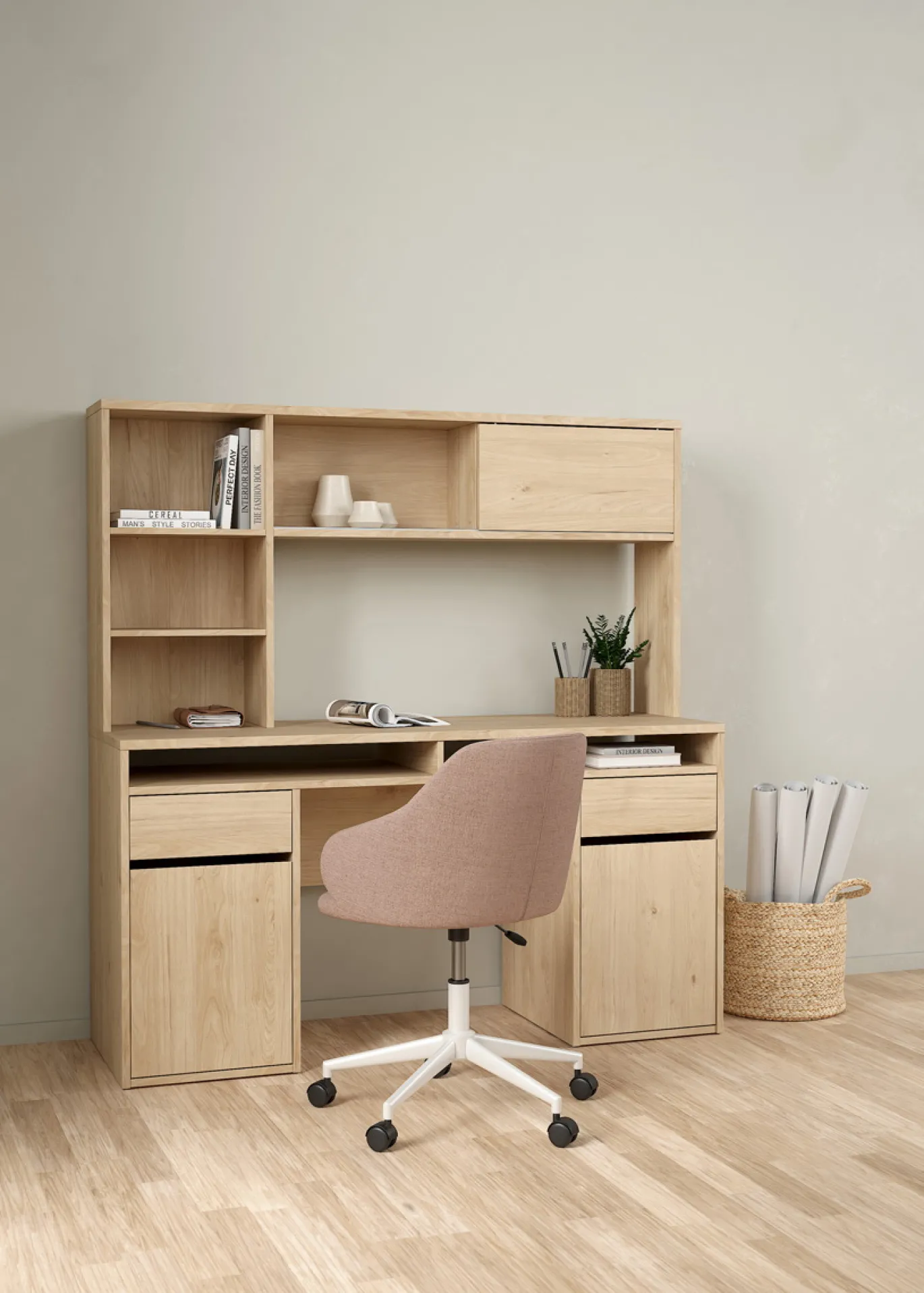 Kantoorbureau Function Plus Jackson Hickory Met Bovenkast - Giga Living