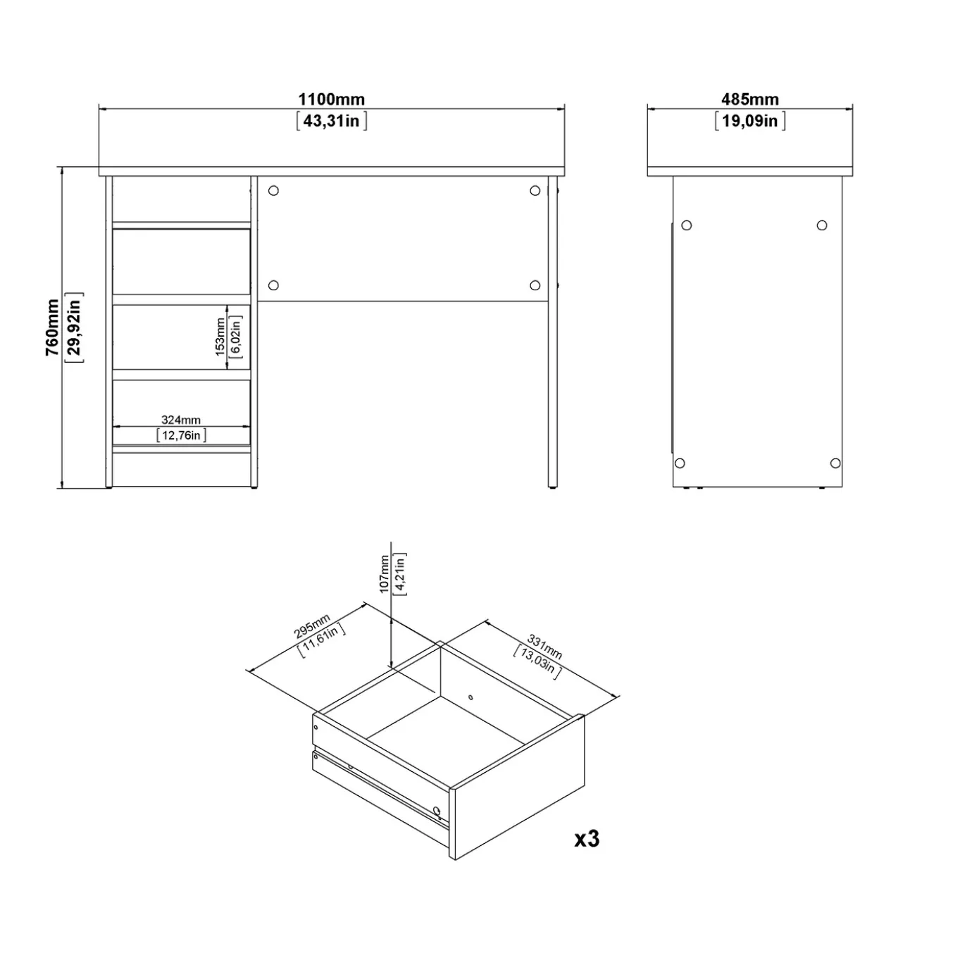 Kantoorbureau Function Plus Wit Hoogglans 102cm - Giga Living