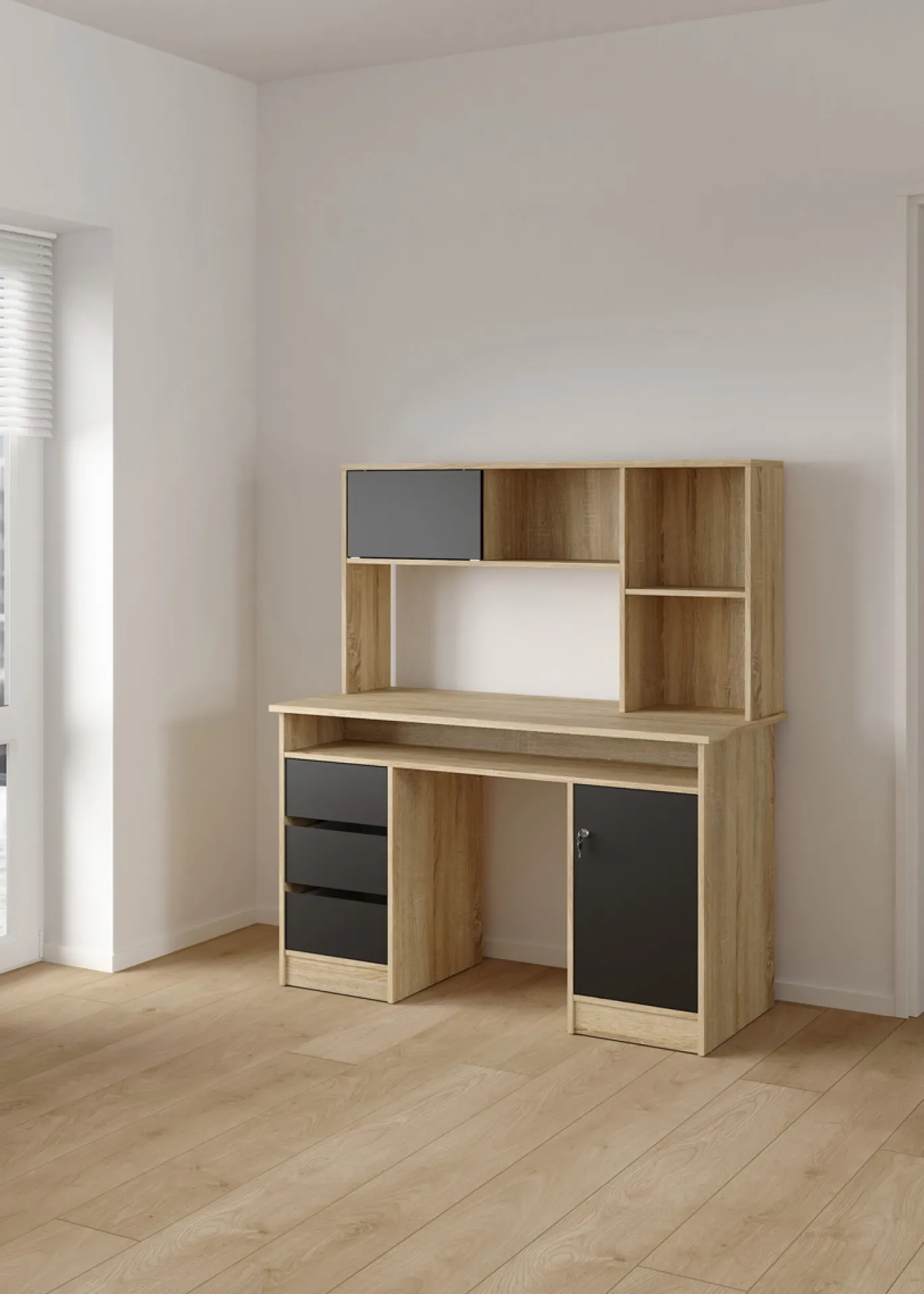 Kantoorbureau Function Plus Zwart/Naturel - Giga Living