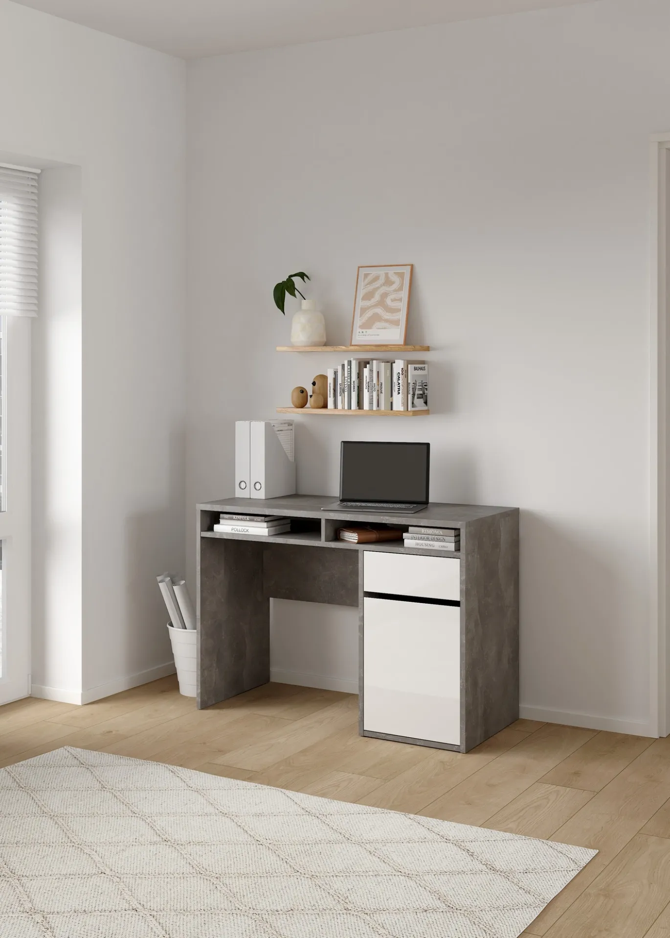 Kantoorbureau Function Plus Oxide Beton Wit Hoogglans - Giga Living