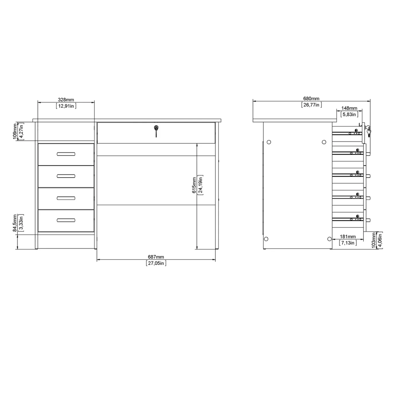 Kantoorbureau Function Plus Naturel 5-lades - Giga Living