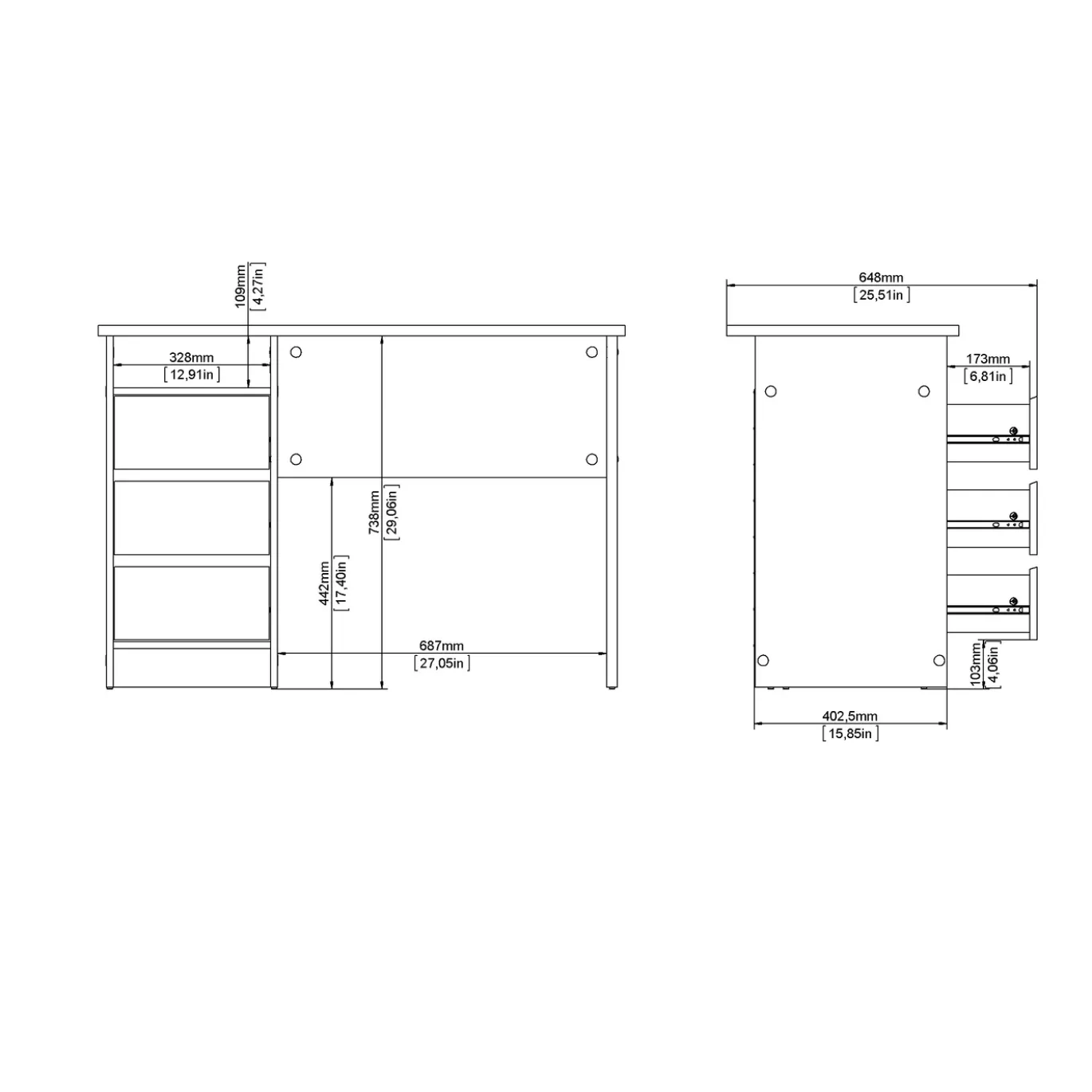 Kantoorbureau Function Plus Jackson Hickory 3-lades - Giga Living