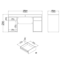 Kantoorbureau Function Plus Wit Hoogglans Dicht + 2-lades - Giga Living
