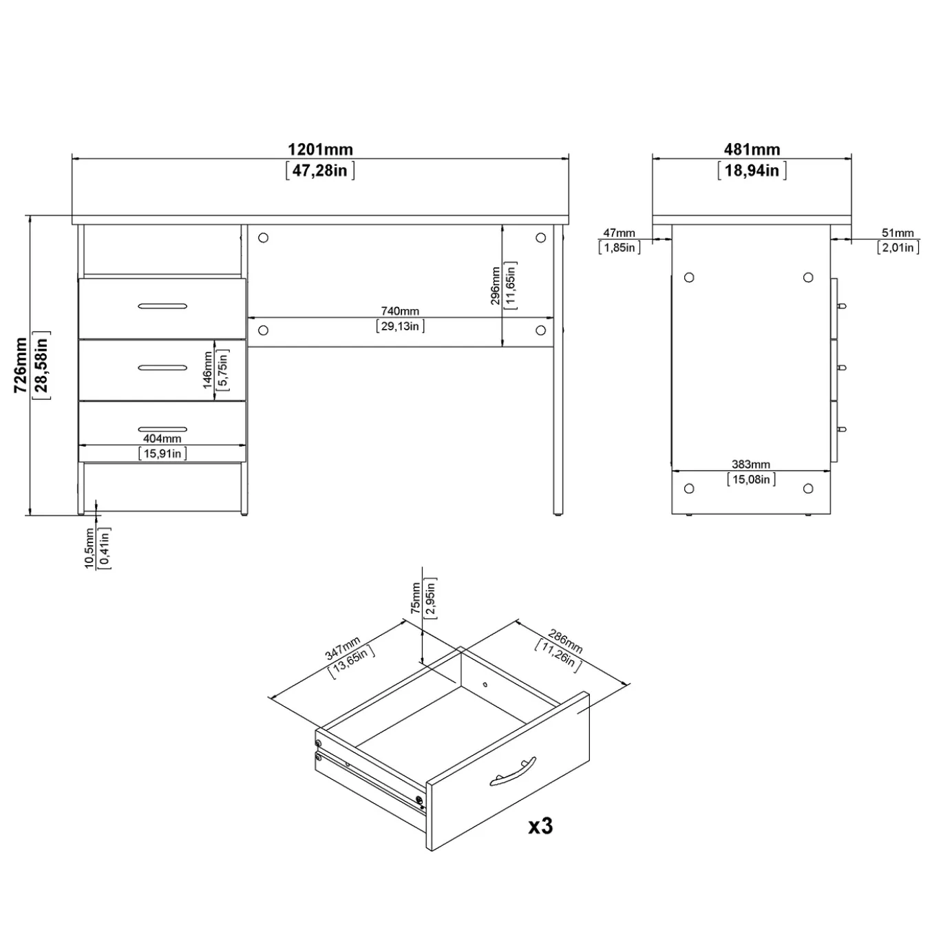 Kantoorbureau Function Plus Naturel 3-lades - Giga Living