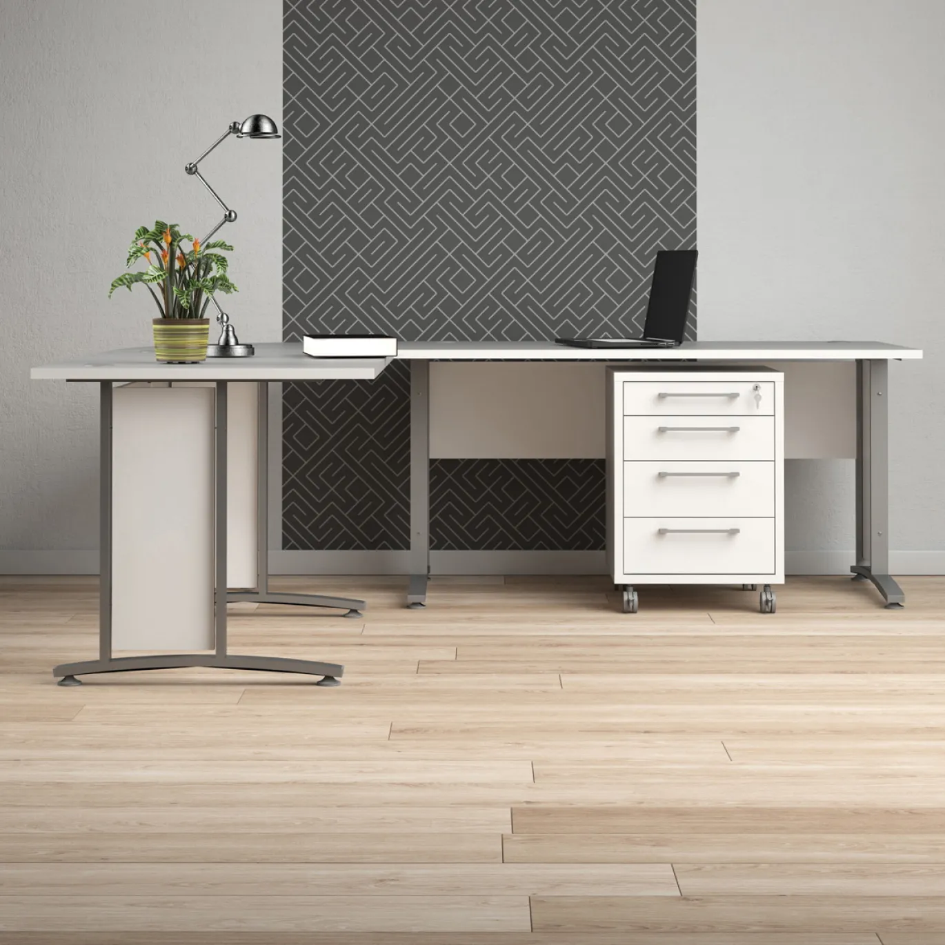 Kantoorbureau Prima Wit Zilvergrijs Staal 200x230cm - Giga Living