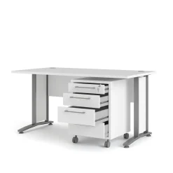 Kantoorbureau Prima Wit Zilvergrijs Staal Met Lades 150x80cm - Giga Living