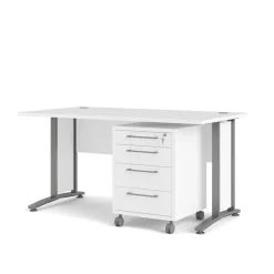 Kantoorbureau Prima Wit Zilvergrijs Staal Met Lades 150x80cm - Giga Living