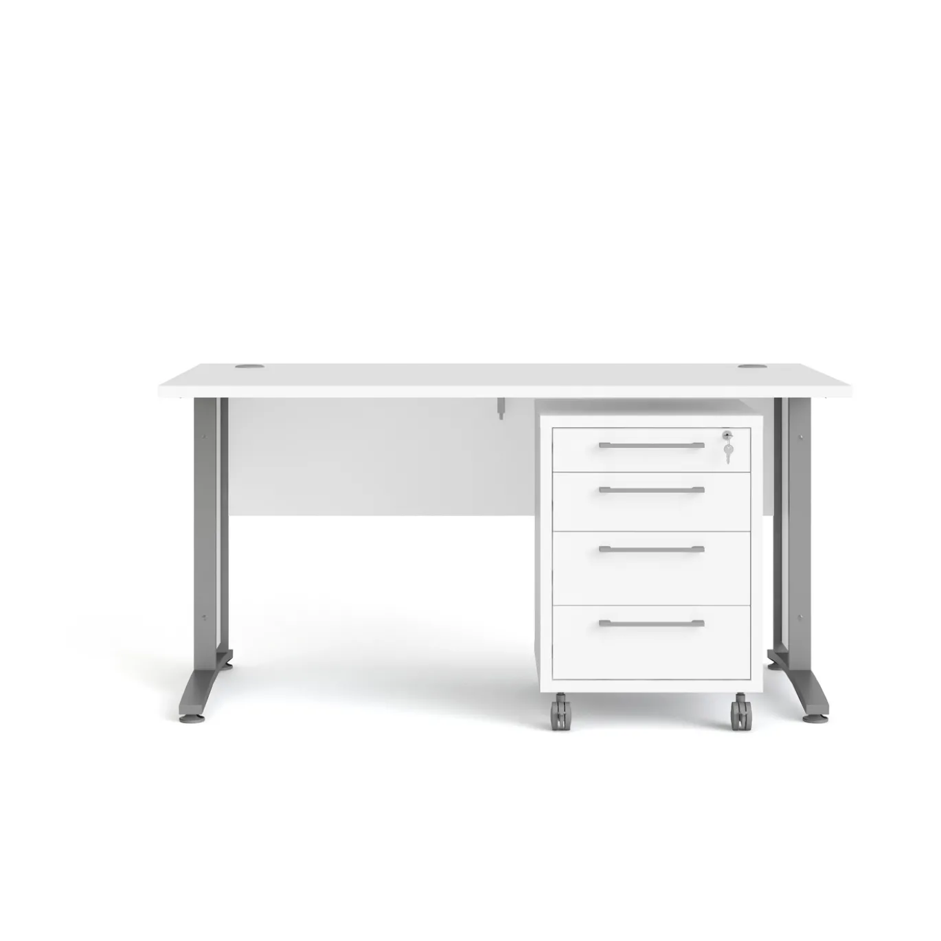 Kantoorbureau Prima Wit Zilvergrijs Staal Met Lades 150x80cm - Giga Living