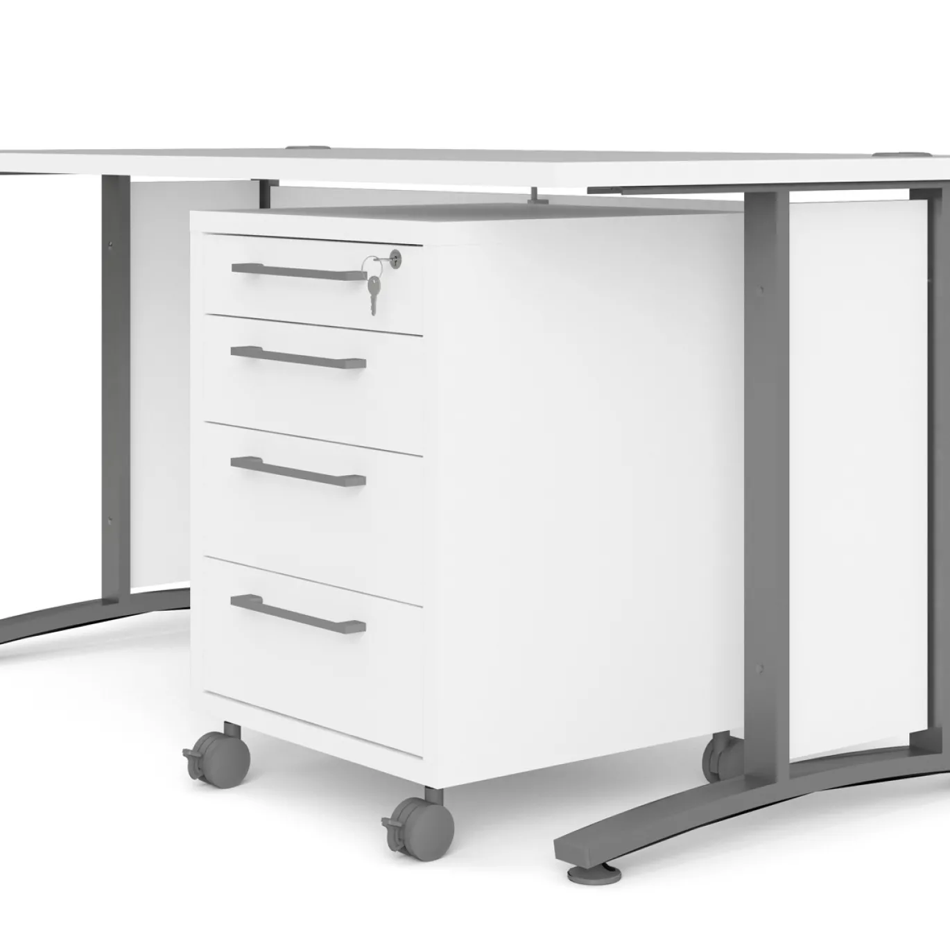Kantoorbureau Prima Wit Zilvergrijs Staal Met Lades 150x80cm - Giga Living