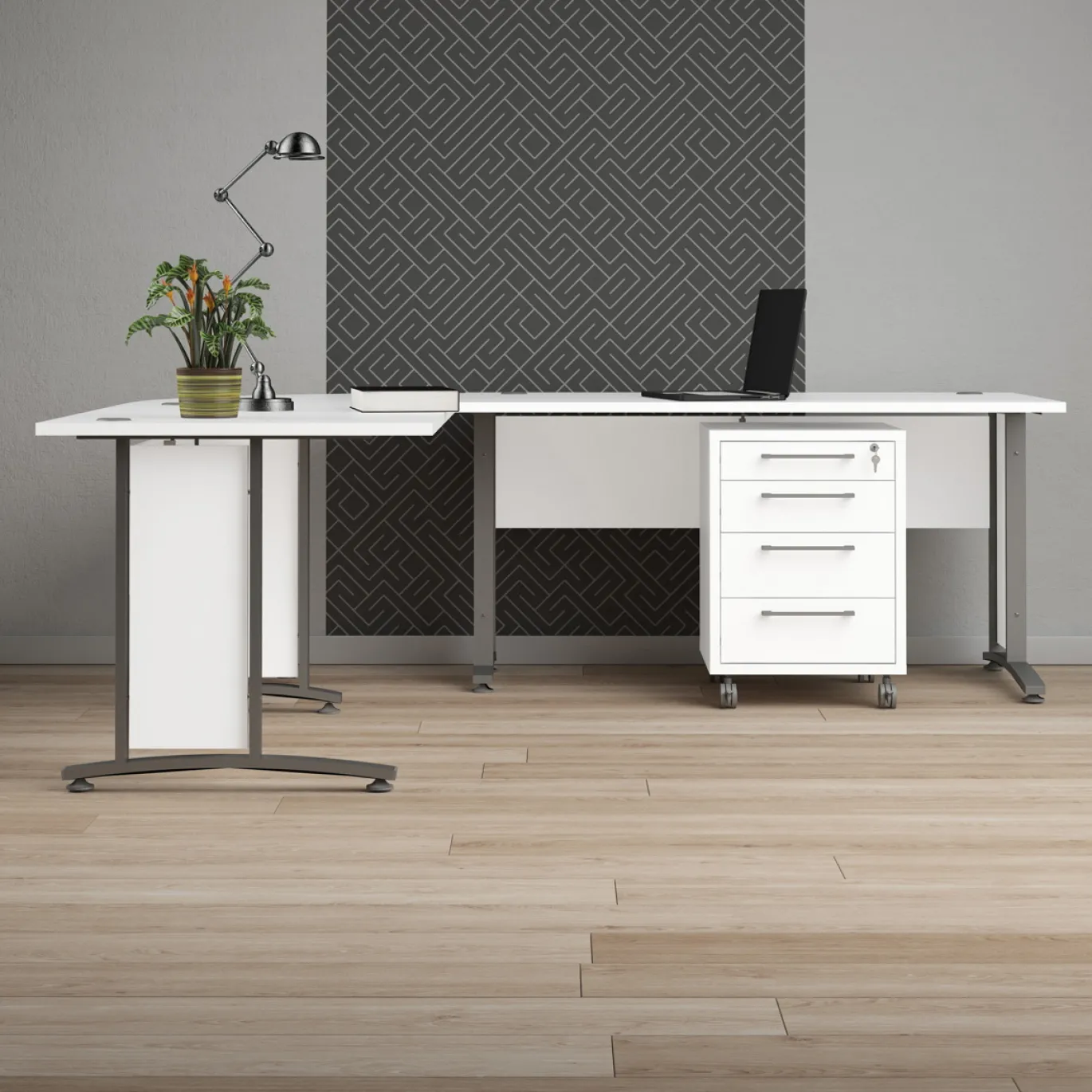 Kantoorbureau Prima Wit Zilvergrijs Staal 230x200cm - Giga Living