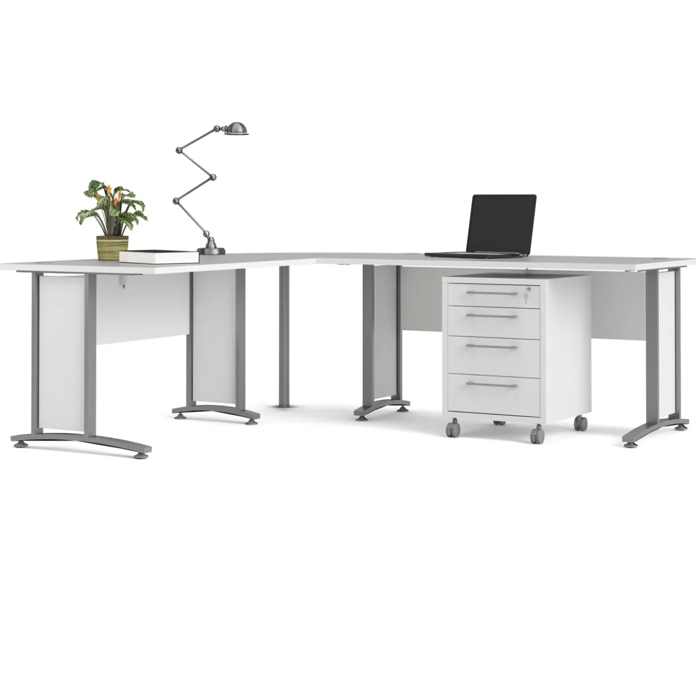 Kantoorbureau Prima Wit Zilvergrijs Staal 230x200cm - Giga Living
