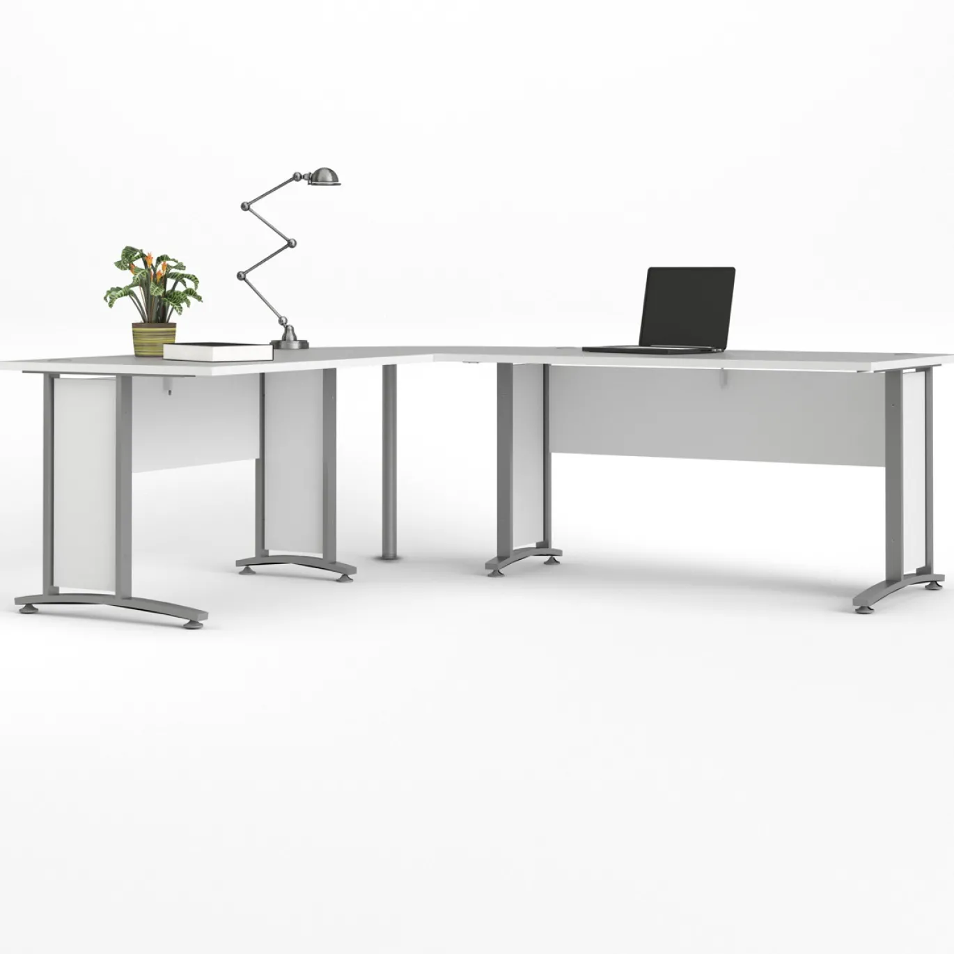 Kantoorbureau Prima Wit Zilvergrijs Staal Met Lades 200x230cm - Giga Living