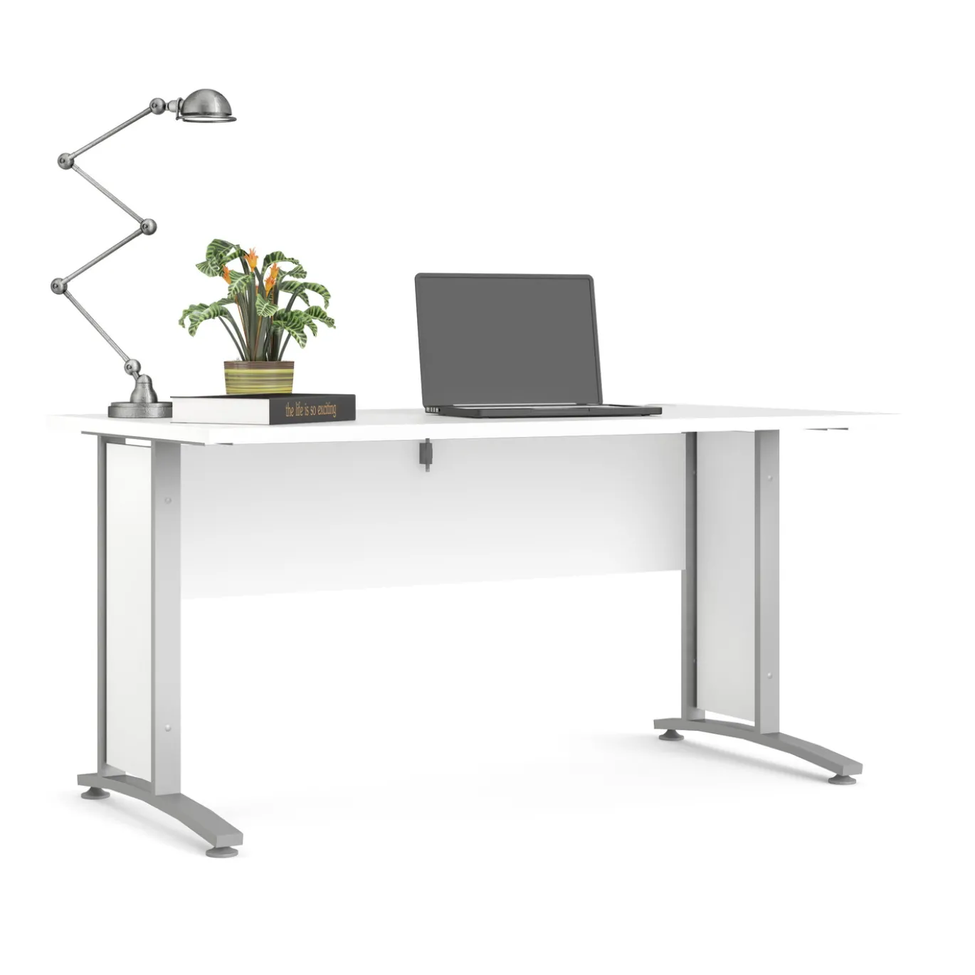 Kantoorbureau Prima Wit Zilvergrijs Staal 150x80cm - Giga Living